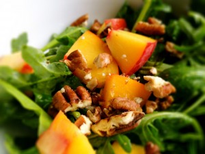vegan arugula salad with basil oil dressing